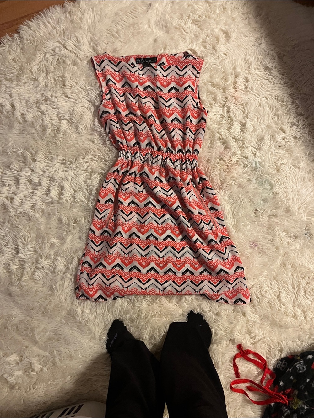 Orange-red and black dress